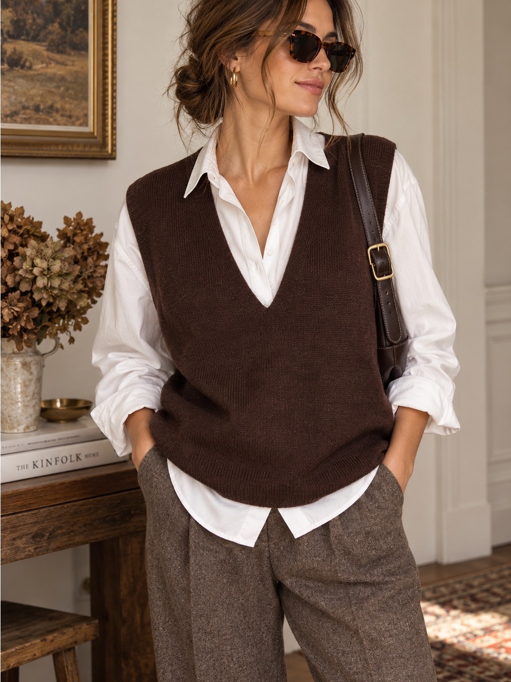 Valerie Separates XL Merino Wool Sweater Vest Brown Made Australia Deep V Neck